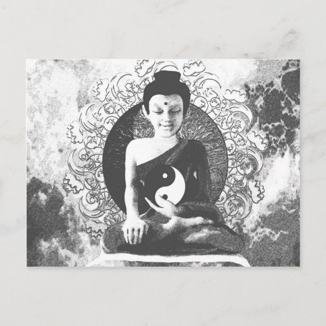 Carte Postale Méditer le Bouddha avec Yin Yang (Devant)