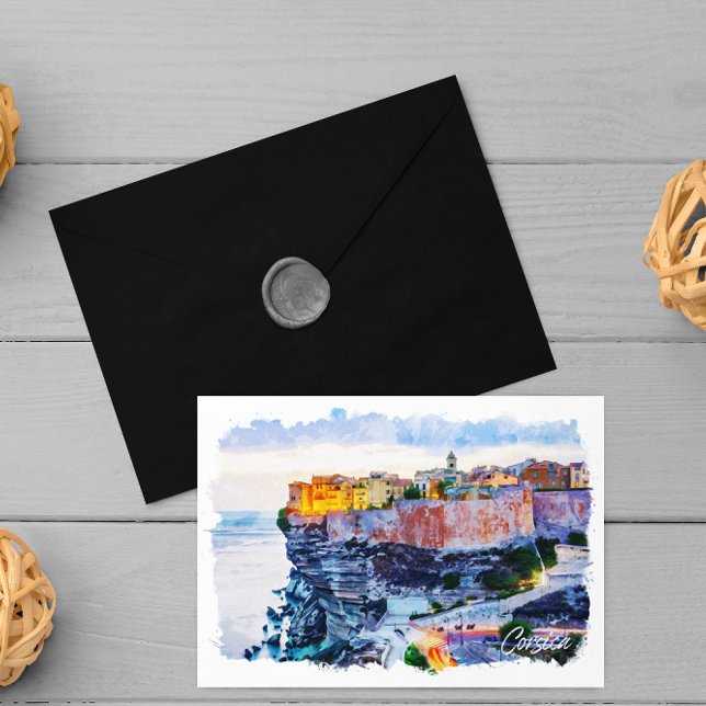 Carte Postale Méditerranée Corse France Elégante aquarelle (corsica Beaches architecture postcard)