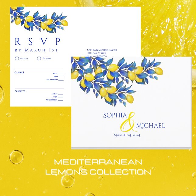 Carte Postale Méditerranéen-Lemons-RSVP-Mariage- (Mediterranean Lemons Collection-Amalfi Italy-Citrus)