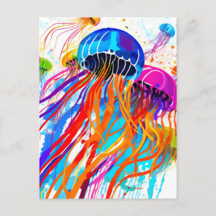 Carte Postale Méduse Abstraite dans un plateau de peinture