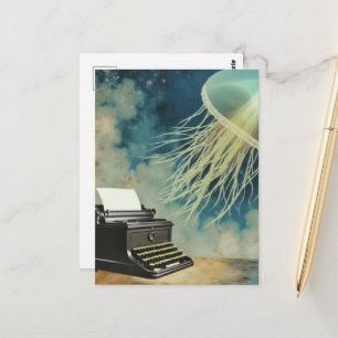 Carte Postale Méduse et machine à écrire