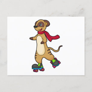 Carte Postale Meerkat comme patineur avec patins à rouleaux