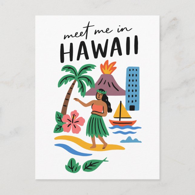 Carte Postale Meet Me In Hawaii Tropical Hula Dancer Beach (Devant)