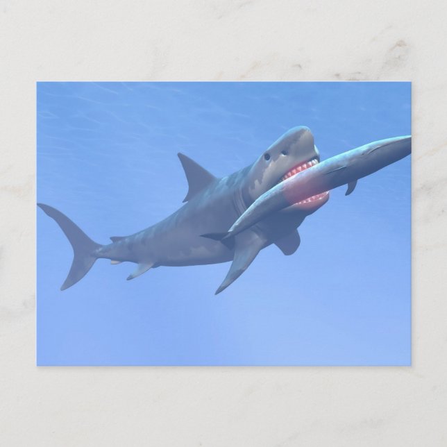Carte Postale Megalodon mangeant une baleine (Devant)
