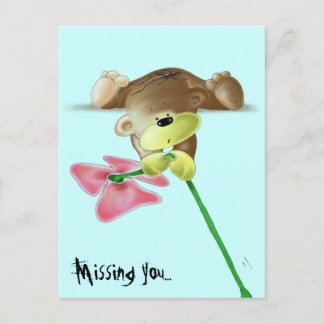 Carte Postale Megg : Un mignon ours en peluche avec une fleur, q