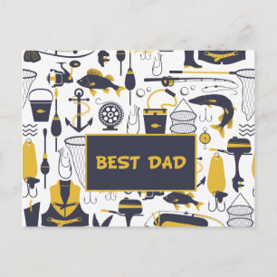 Carte Postale Meilleur équipement de pêche papa en bleu et or