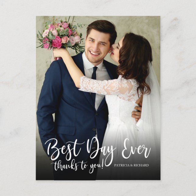 Carte Postale Meilleur Jour Jamais Élégant Mariage Merci Photo (Devant)
