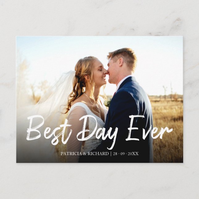 Carte Postale Meilleur Jour Jamais Mariage élégant Photo Merci (Devant)