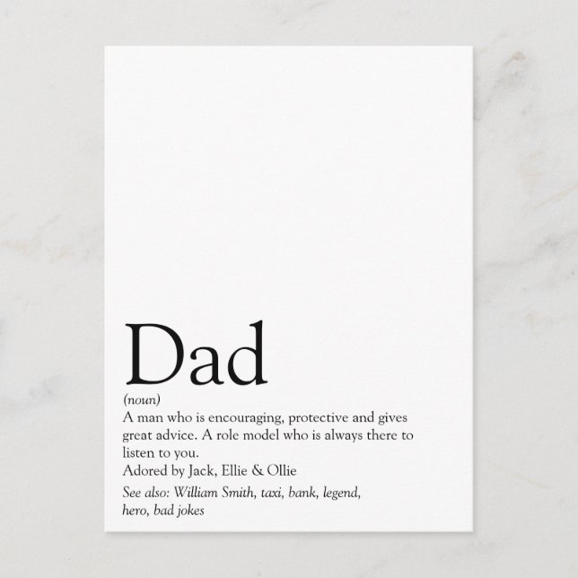 Carte Postale Meilleur Papa, Daddy, Père du Monde Définition (Devant)