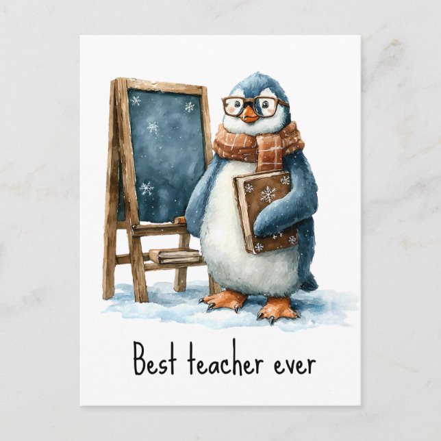 Carte Postale Meilleur Professeur Jamais Manchot d'Hiver Design (Devant)