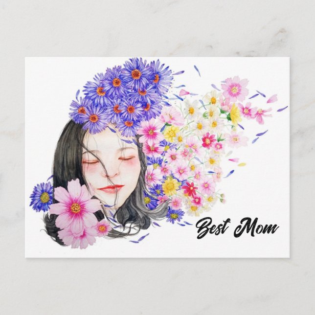 Carte Postale Meilleure maman Fleurs Abstraites d'aquarelle pour (Devant)
