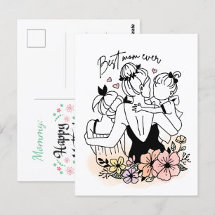 Carte Postale Meilleure maman jamais maman maman, enfants/ fleur