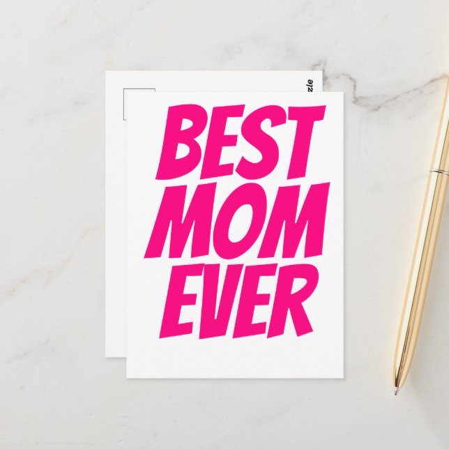 Carte Postale Meilleure maman jamais texte personnalisé rose cha (Devant/Arrière en situation)