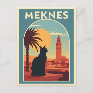 Carte Postale Meknes Maroc Sunset Cat Art