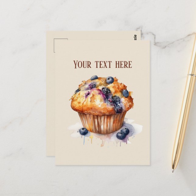 Carte Postale Mélange muffin bleuet ajouter du texte (Devant/Arrière en situation)