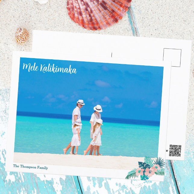 Carte Postale Mele Kalikimaka Beach Family Photo Hibiscus Floral (Créateur téléchargé)