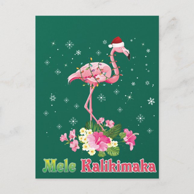 Carte Postale Mele Kalikimaka Flamant Santa Noël Joyeux (Devant)