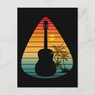 CARTE POSTALE MÉLODIE DE GUITARE TENDANCE COUCHER DE SOLEIL 