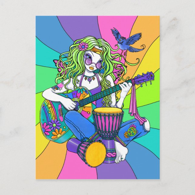 Carte postale "Melody" Rainbow Guitar Hippie Fairy (Devant)