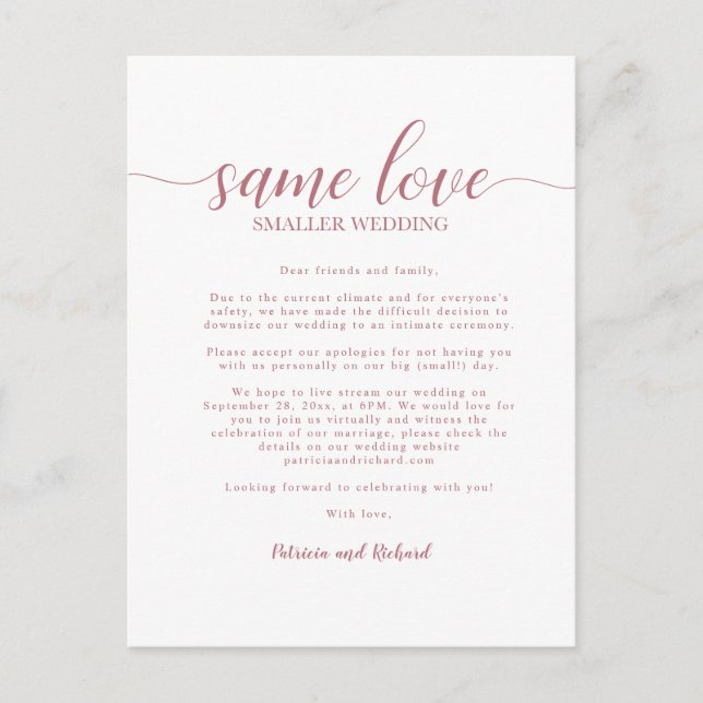 Carte Postale Même Amour Downsize Mariage Rose or (Devant)