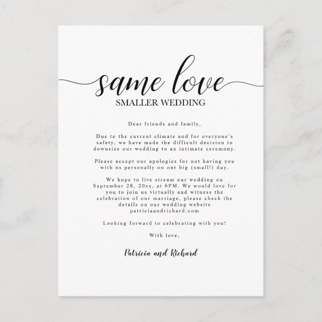 Carte Postale Même Amour Petit Mariage Mariage de redimensionnem (Devant)