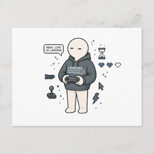 Carte Postale Mème de gamer drôle La vraie vie est en retard