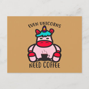 Carte Postale Même les licornes ont besoin de café amusant rose 