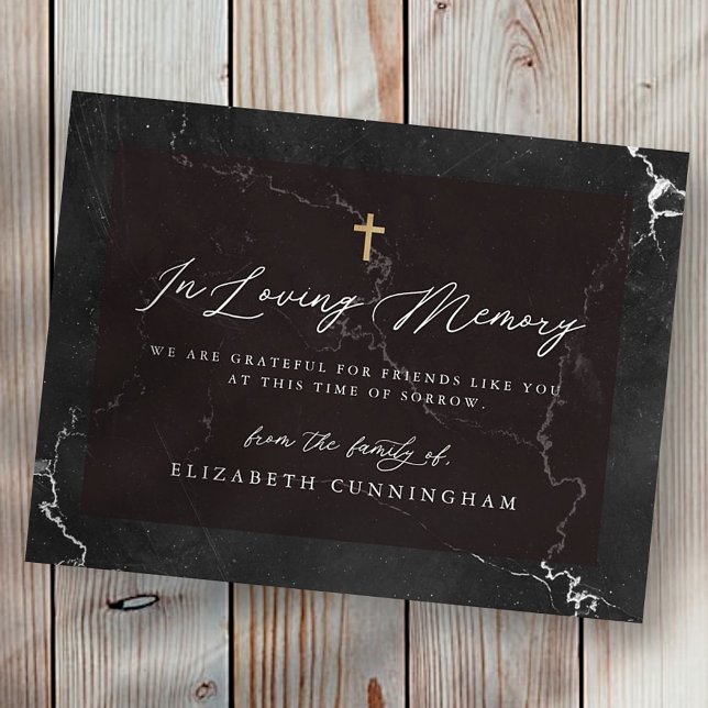 Carte Postale Mémorial Elégant Noir et Marbre blanc Faux Cross (Créateur téléchargé)