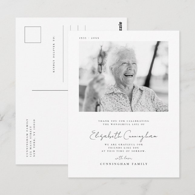 Carte Postale Mémorial Funéraire Élégant Simple Moderne Chic Pho (Devant / Derrière)