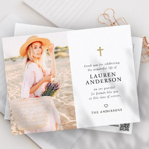 Carte Postale Memorial Funeral Modern Simple Chic Gold Cross