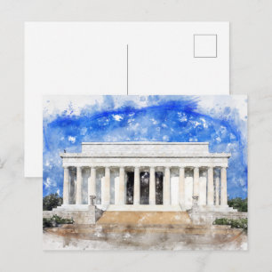 Carte Postale Mémorial Lincoln façade en aquarelle