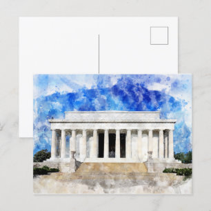 Carte Postale Mémorial Lincoln façade en aquarelle