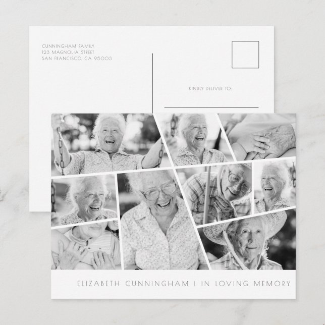 Carte Postale Mémorial Moderne Simple Chic 9 Collage de Photos (Devant / Derrière)