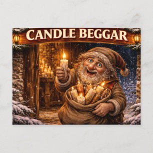 Carte Postale Mendiant de bougie lutin de Noël islandais