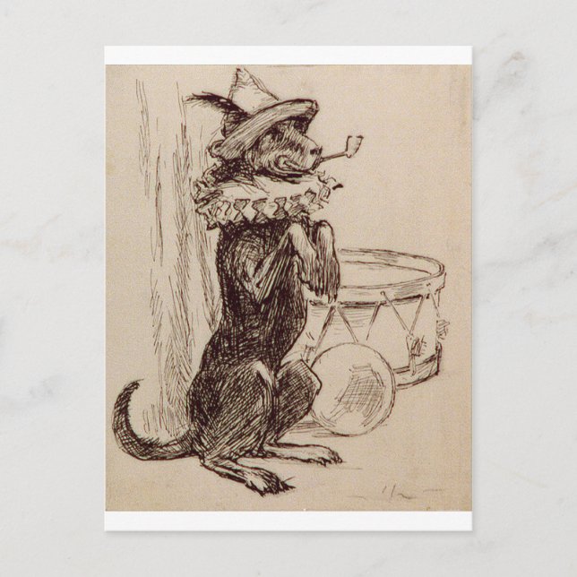 Carte Postale Mendier le chien avec le Casquette Ruff et le tuya (Devant)