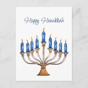 Carte Postale Menorah avec des bougies brûlantes Joyeux Hanoukka