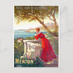Carte Postale Menton, paysage de la riviera française, femme sur