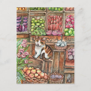 Carte Postale Meow au marché