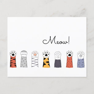 Carte Postale MEOW ! Chat Paws Pet Animaux Chats Tiger Coloré Am