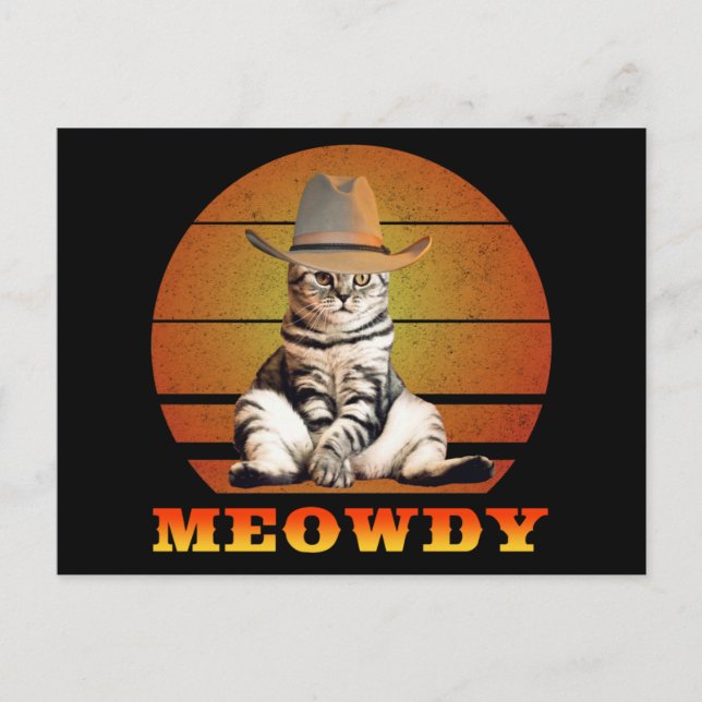 Carte Postale Meowny Funny Cowboy Chat (Devant)