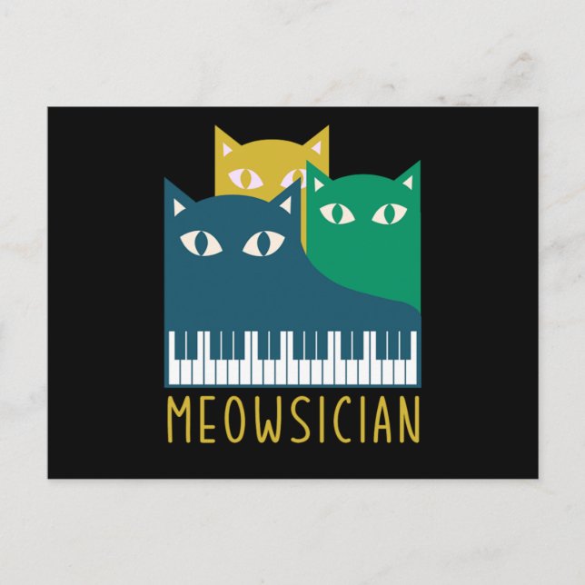 Carte Postale Meowsician Piano Keyboard Cat Kitten Lover Cadeau (Devant)