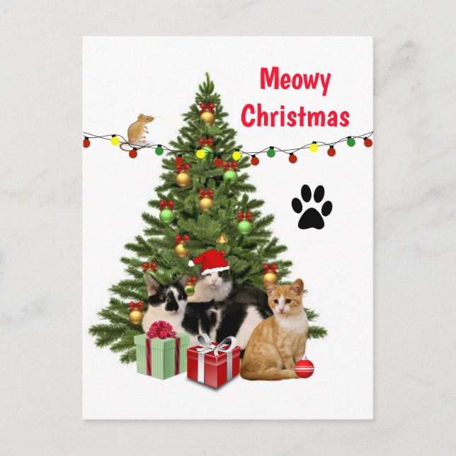 Carte Postale Meowy Christmas Chat / Collage Amoureux des chats  (Devant)