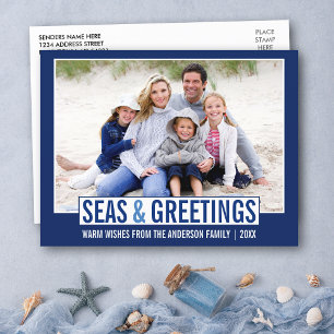 Carte Postale Mer moderne et salutations Famille Photo Bleu
