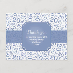 Carte Postale Merci 20 ans motif numérique bleu/blanc
