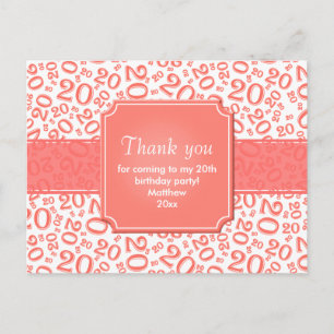 Carte Postale Merci 20 ans motif numéroté corail/blanc