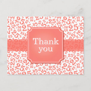 Carte Postale Merci 25 Motif de nombres Corail/Blanc