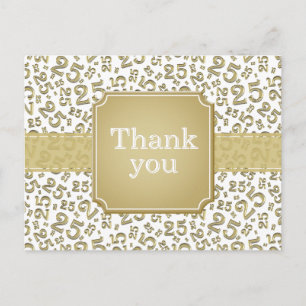 Carte Postale Merci 25 ? Motif numérique Or/Blanc