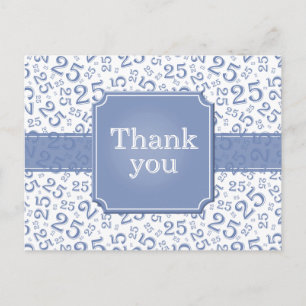 Carte Postale Merci 25 Nombre Motif Bleu/Blanc