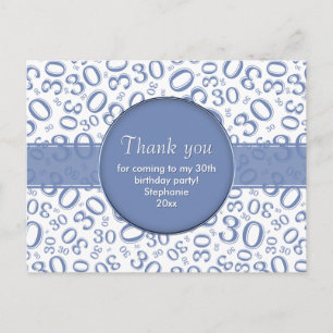 Carte Postale Merci 30 Motif de Nombre Aléatoire Bleu/Blanc