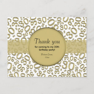 Carte Postale Merci 30 Motif de Nombre Aléatoire Or/Blanc